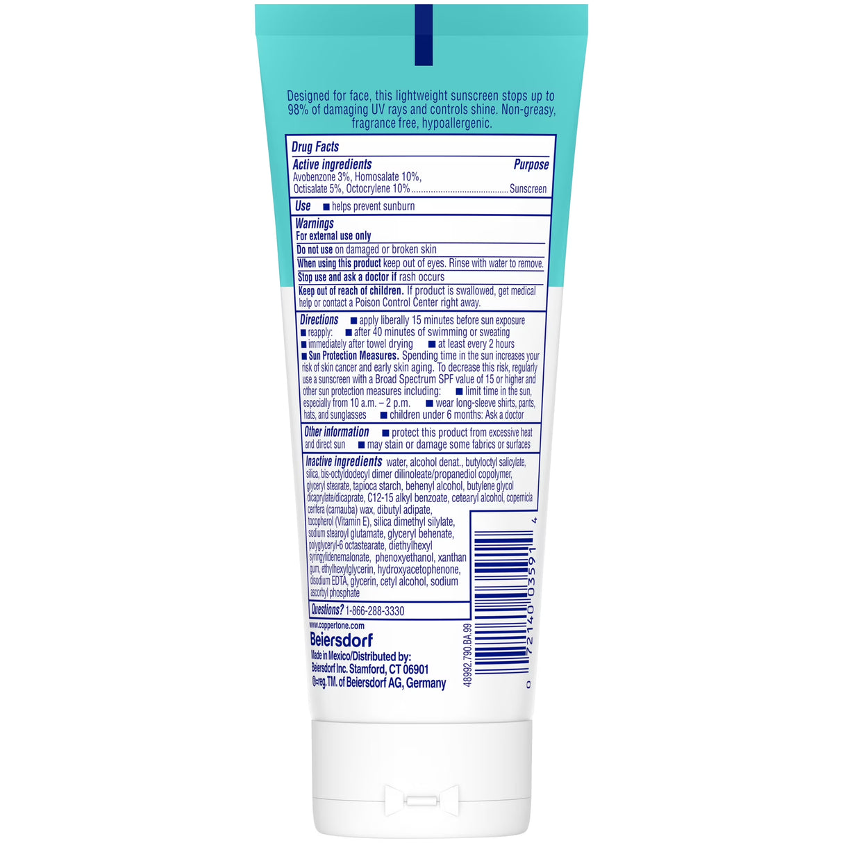 Coppertone Oil Free + Shine Control Sunscreen Face Lotion SPF 45, 2.5 Fl Oz Tube-072140035914-LR-363510-8-LR eShop