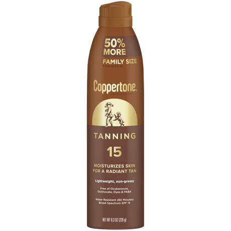 Coppertone Tanning Sunscreen Spray, SPF 15, Water Resistant, 8.3 Oz-072140039608-LR-363533-1-LR eShop