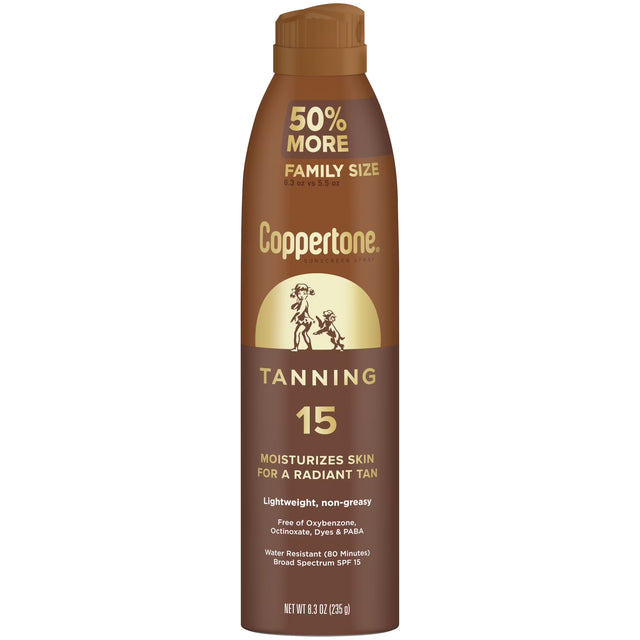 Coppertone Tanning Sunscreen Spray, SPF 15, Water Resistant, 8.3 Oz-072140039608-LR-363533-1-LR eShop