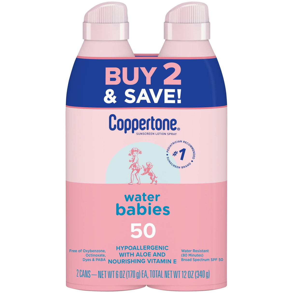 Coppertone WaterBabies SPF 50 Baby Spray On Sunscreen, 6 Oz, Pack of 2-072140028961-LR-363363-1-LR eShop