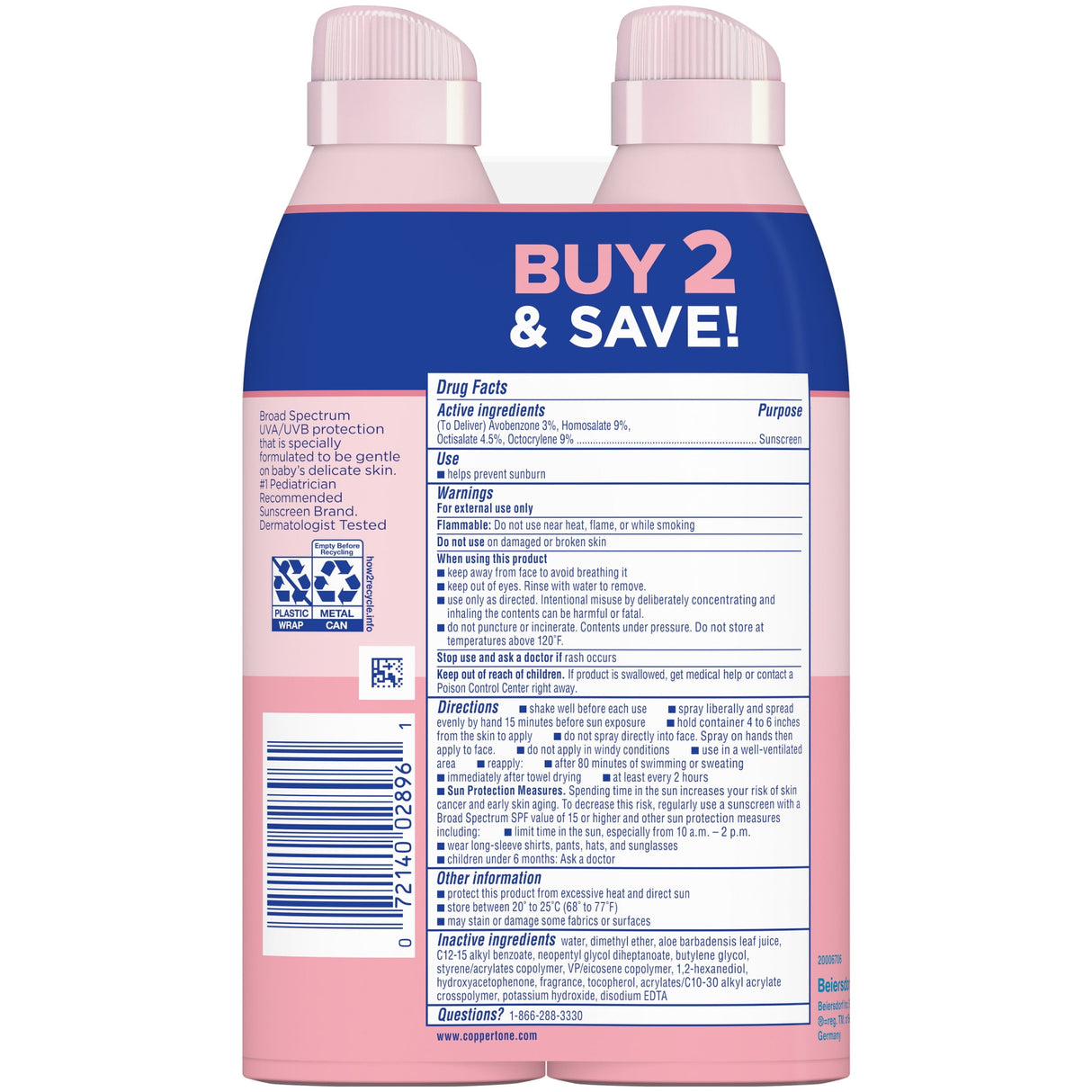 Coppertone WaterBabies SPF 50 Baby Spray On Sunscreen, 6 Oz, Pack of 2-072140028961-LR-363363-7-LR eShop