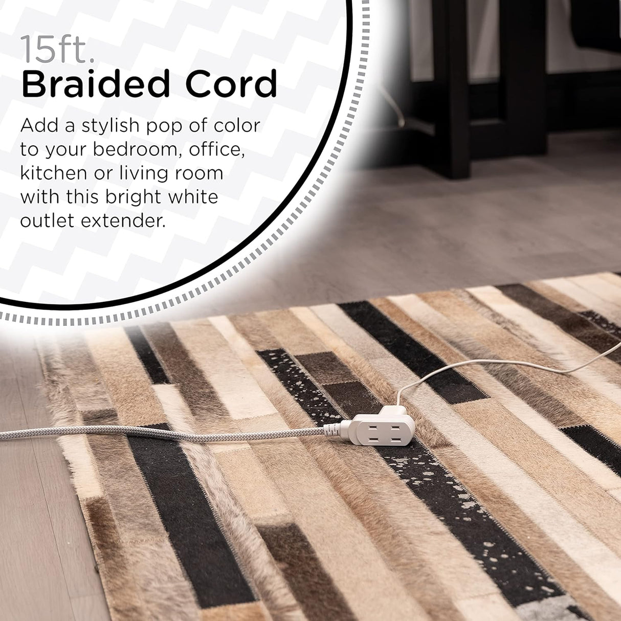 cordinate Basic 3-Outlet Polarized Extension Cord - White, 15 ft-030878434317-LR-339331-4-LR eShop