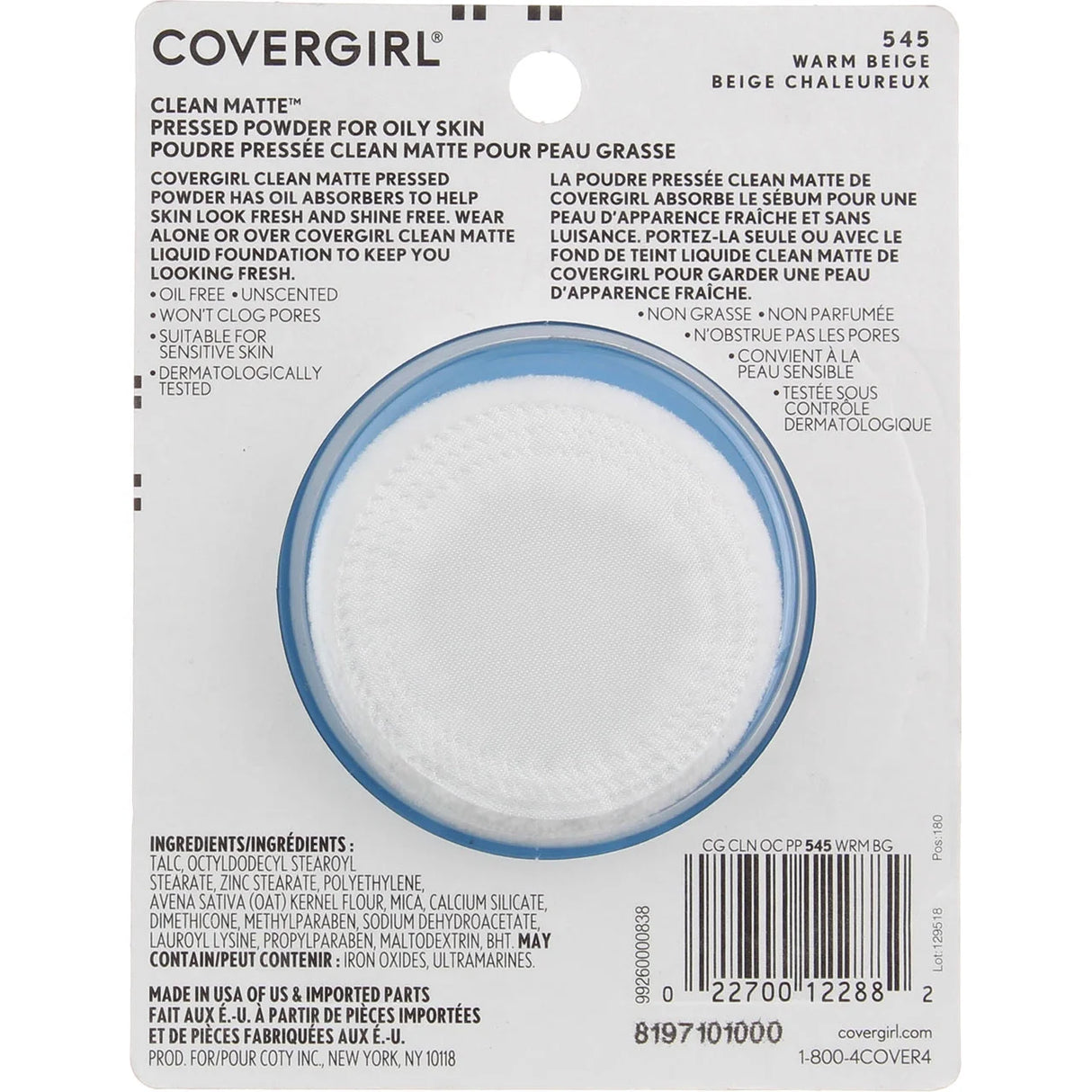 COVERGIRL Clean Matte Pressed Powder Oil Control - 545 Warm Beige-022700122882-LR-205406-5-LR eShop