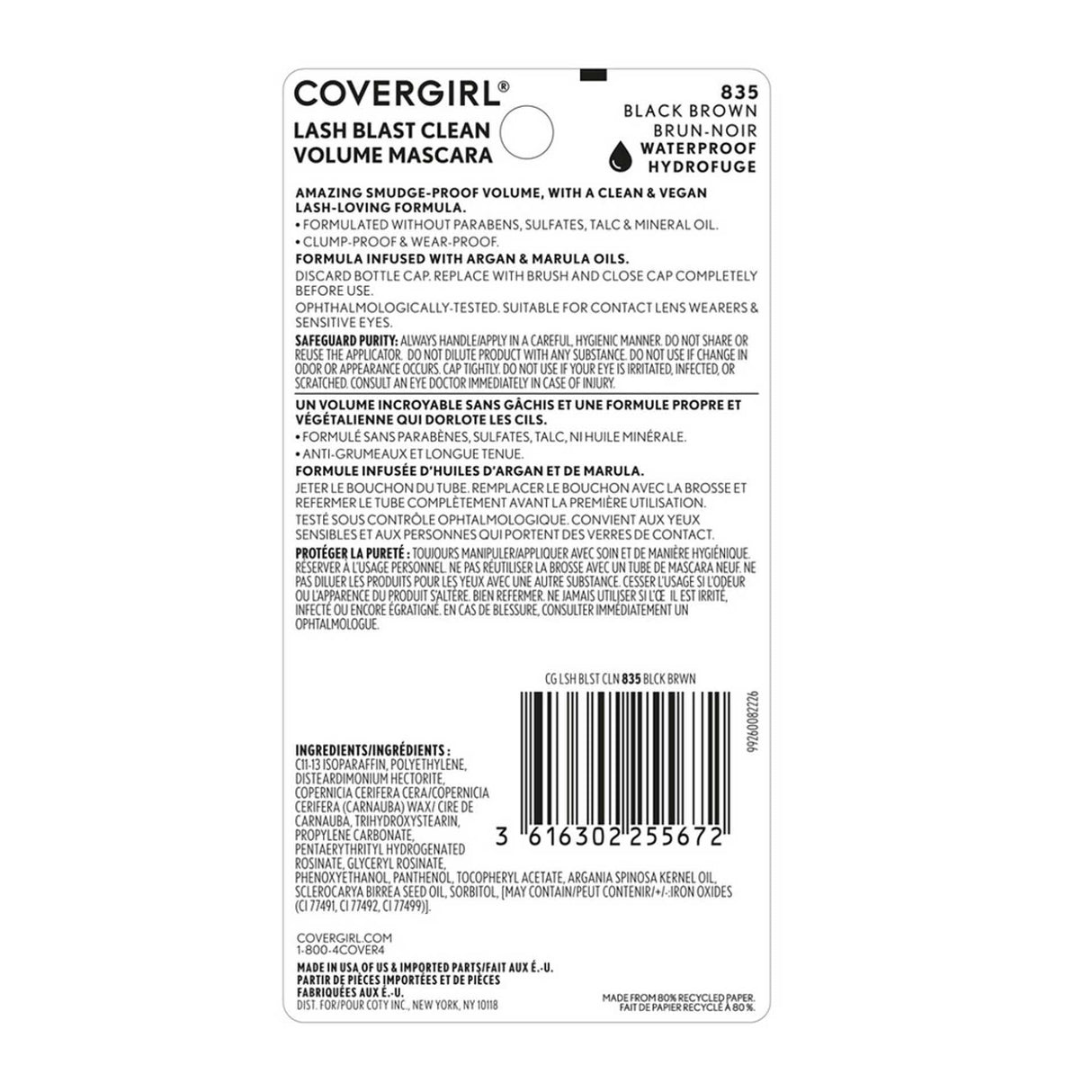COVERGIRL Lash Blast Clean Waterproof Mascara - 835 Black Brown-3616302255672-LR-340500-5-LR eShop