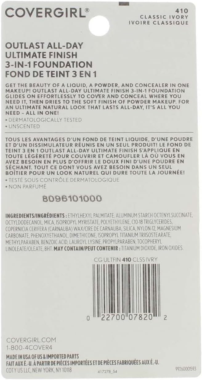 COVERGIRL Outlast All-Day Ultimate Finish 3-in-1 Foundation - 410 Classic Ivory-022700078202-LR-120414-3-LR eShop