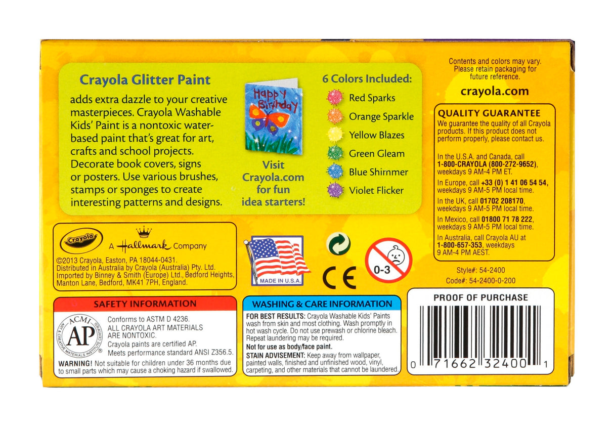 Crayola Washable Glitter Project Paint, 6 count-071662324001-LR-300896-6-LR eShop
