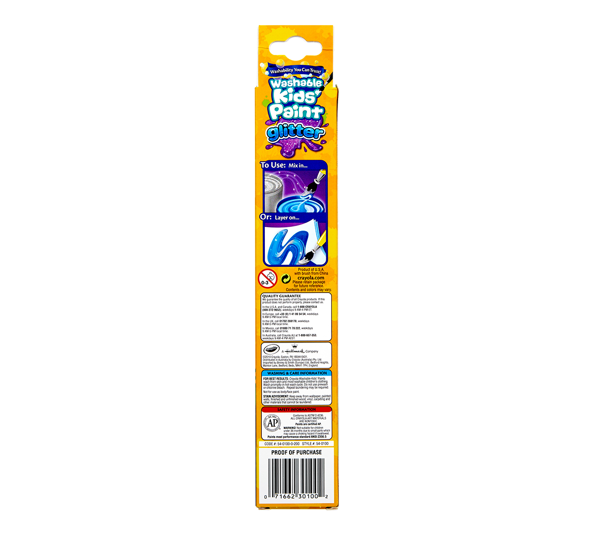 Crayola Washable Kids Paint with Glitter Mix, 6 count-071662301002-LR-244286-6-LR eShop