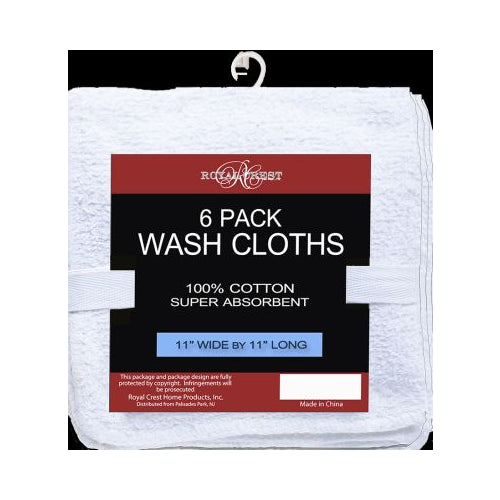 Royal Crest Wash Cloth White, 6-pack