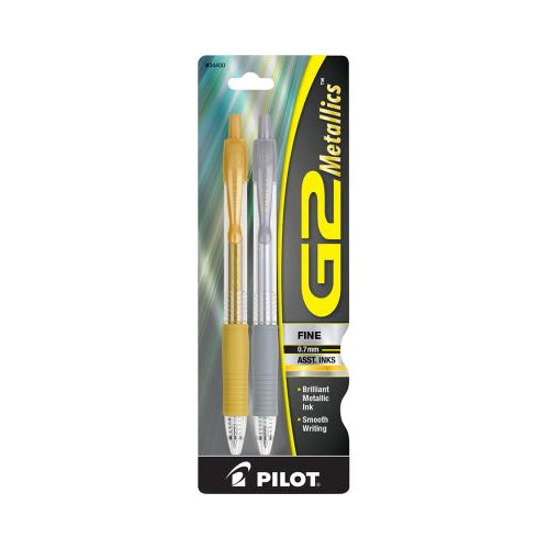 Pilot G2 Metallics Premium Refillable & Retractable Gel Pens, Fine Point (0.7mm), Assorted, 2 Count