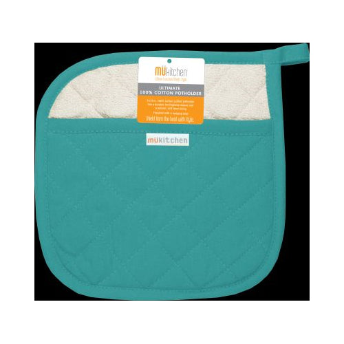 MUkitchen 100% Cotton Terry-Lined 9"x9" Potholder - Surf