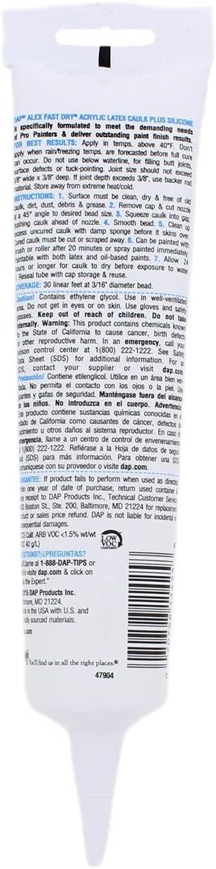 DAP Alex Fast Dry Acrylic Latex Plus Silicone Caulk - White, 5.5 oz-070798114258-LR-357309-5-LR eShop