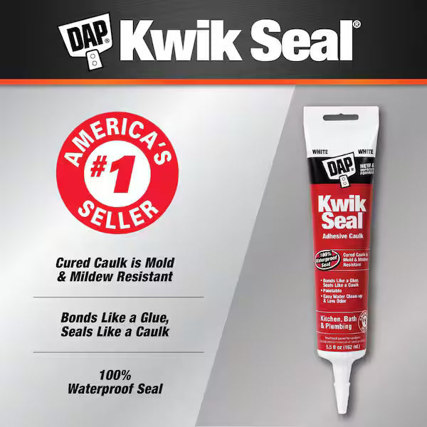 DAP Kwik Seal Kitchen and Bath Adhesive Caulk - White, 5.5 oz-070798180017-LR-357310-2-LR eShop