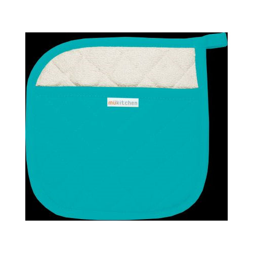 MUkitchen 100% Cotton Terry-Lined 9"x9" Potholder - Aquamarine