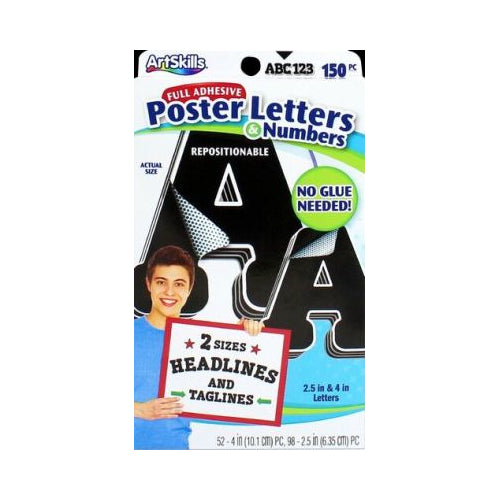 ArtSkills 1  and 2  Black Vinyl Letter and Number Stickers  for School and Craft Projects  245Pc