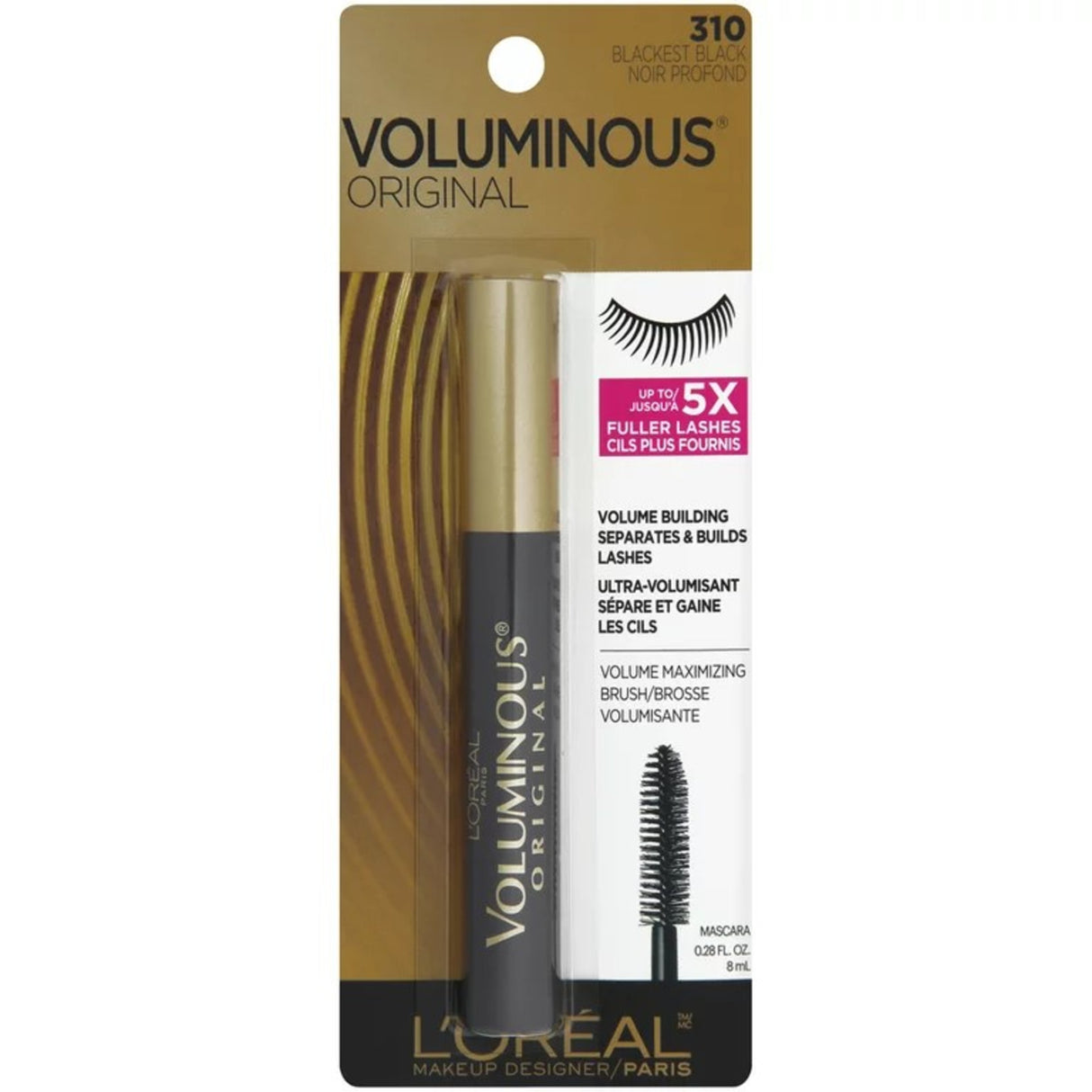 L'Oreal Paris Voluminous Original Washable Bold Eye Mascara, Blackest Black, 0.28 fl. oz.