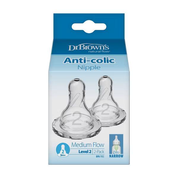 Dr Brown's Level 2 Narrow Baby Bottle Silicone Nipple - Medium Flow, 2 count-072239003220-LR-244858-1-LR eShop