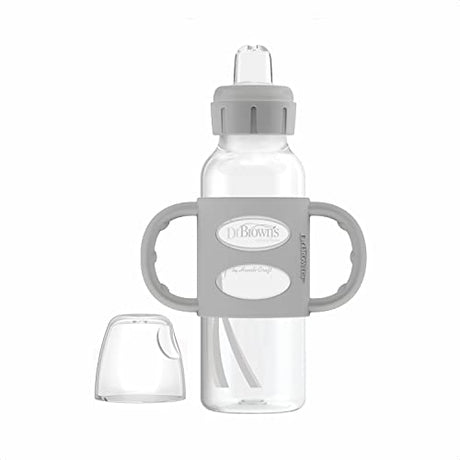 Dr Brown's Milestones Narrow Sippy Bottle with Silicone Handles & Soft Spout - Gray, 8 oz-072239325452-LR-346599-2-LR eShop