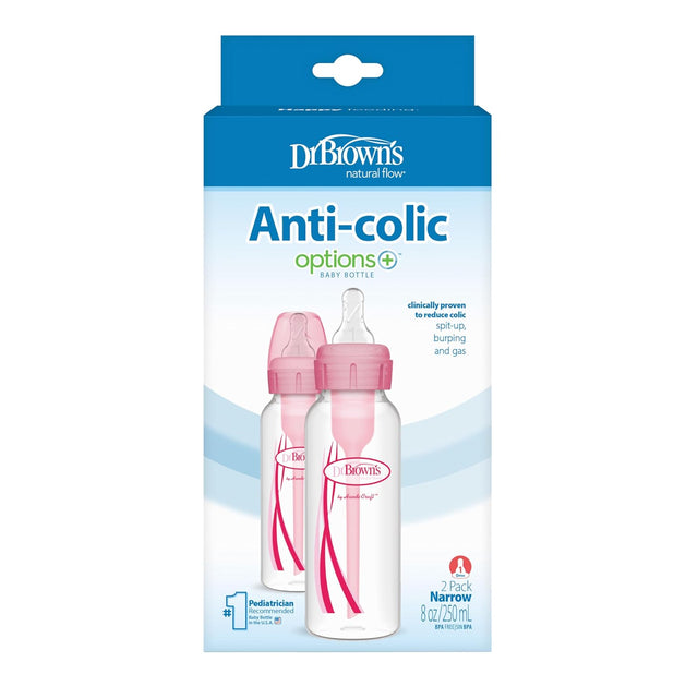 Dr Brown’s Natural Flow Anti-Colic Options Plus Narrow Baby Bottle, 8 oz - Pink, 2 count-072239307809-LR-335669-1-LR eShop