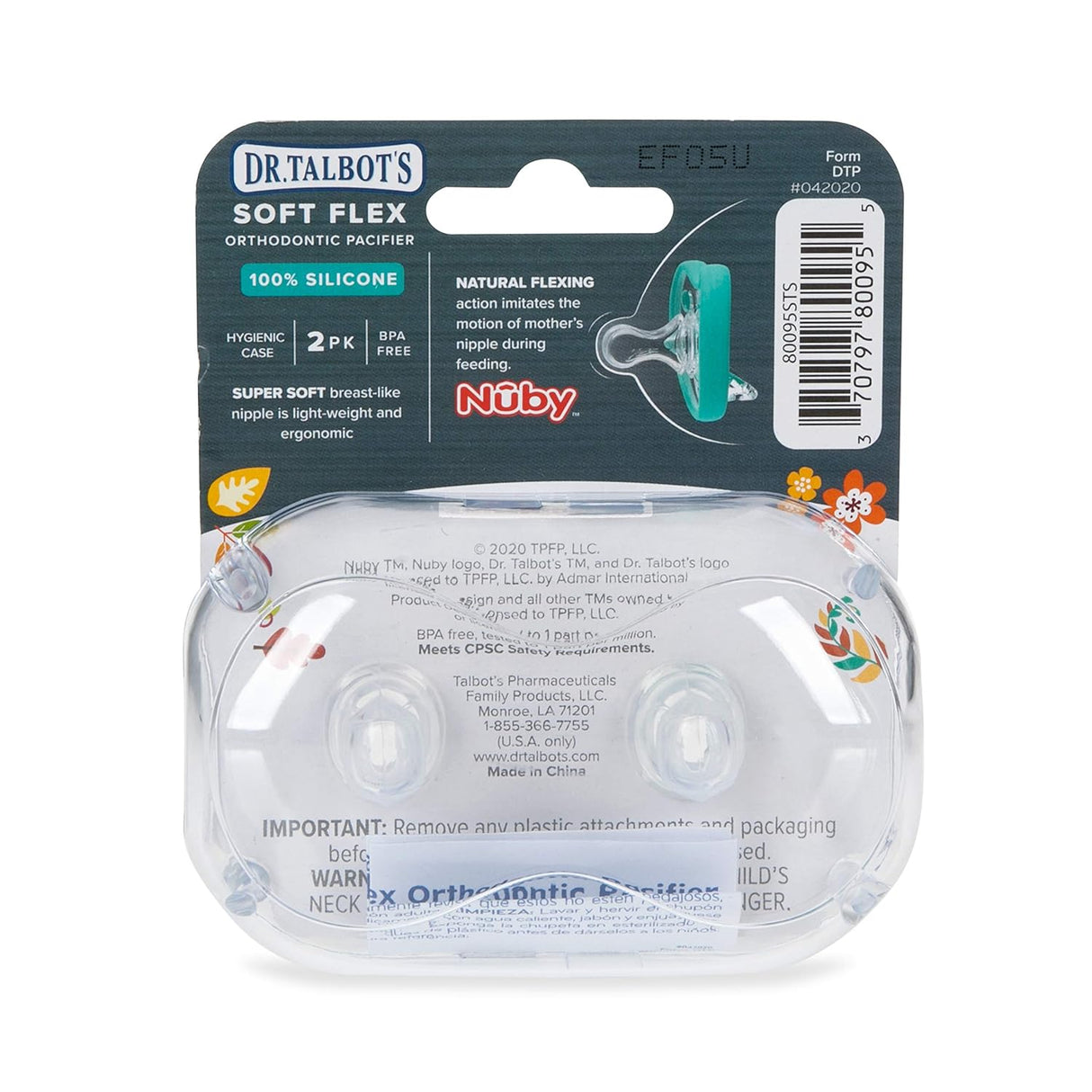 DR. TALBOT'S Soft-Flex Orthodontic Pacifiers, 0-6 months - Aqua and Clear, 2 count-370797800955-LR-355961-5-LR eShop