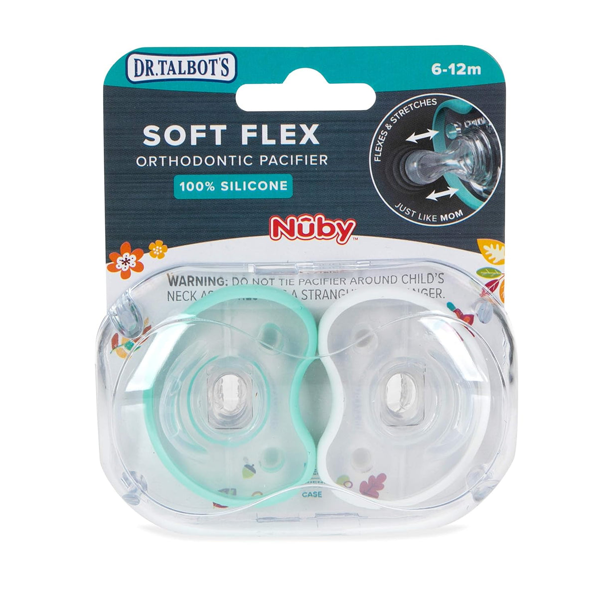 DR. TALBOT'S Soft-Flex Orthodontic Pacifiers, 6-12 months - Aqua and Clear, 2 count-370797930065-LR-355962-1-LR eShop