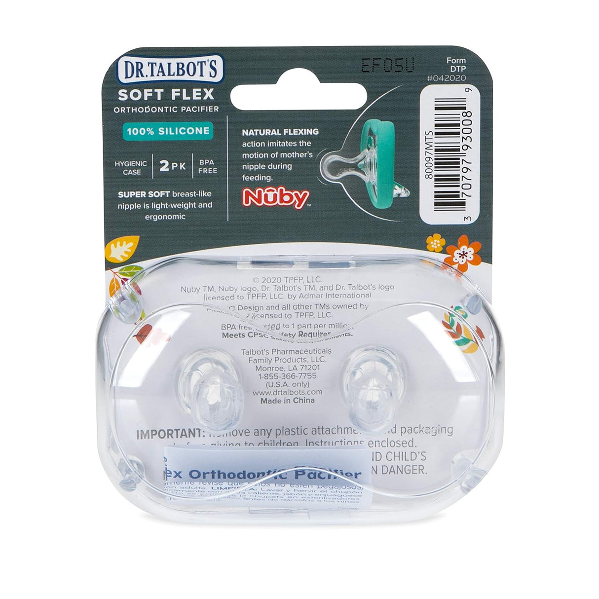 DR. TALBOT'S Soft-Flex Orthodontic Pacifiers, 6-12 months - Aqua and Clear, 2 count-370797930065-LR-355962-5-LR eShop