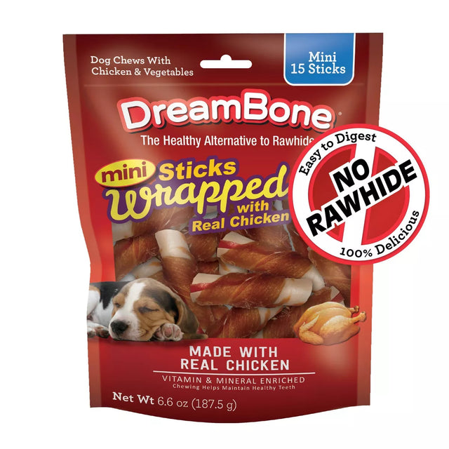 DreamBone Rawhide Free Dog Treats Mini Real Chicken Wrapped Chews, 15 count-810833028566-LR-330424-1-LR eShop