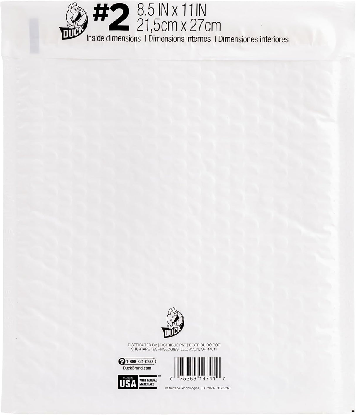 Duck Max Poly Bubble Mailer Size#2 - White, 8.5" x 11"-075353147412-LR-349747-3-LR eShop