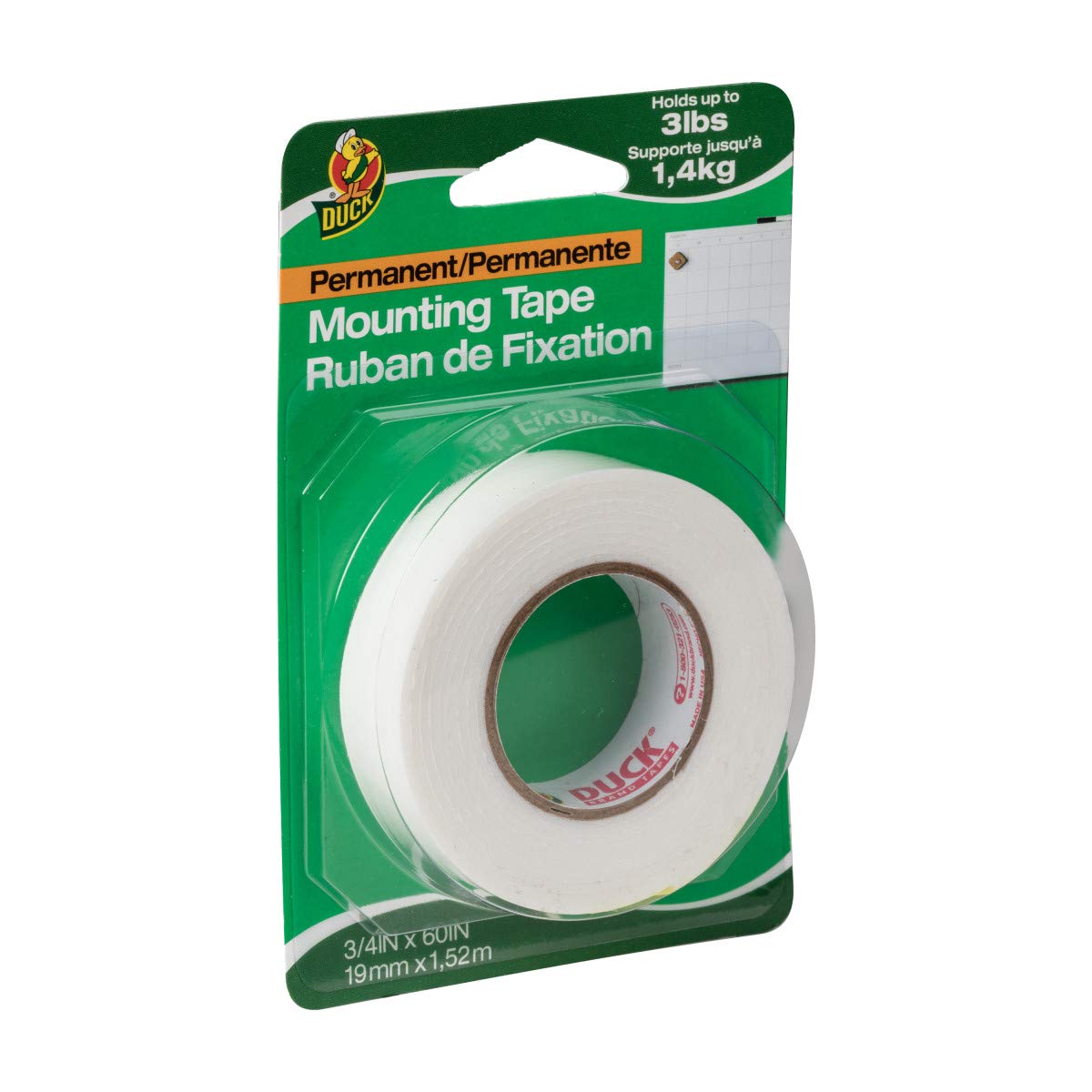 DUCK Permanent Mounting Tape - White, 0.75" x 60"-075353015049-LR-218714-1-LR eShop