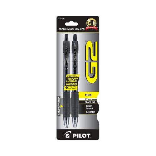 Pilot G2 Premium Refillable & Retractable Gel Pens, Fine Point (0.7mm), Black, 2 Count