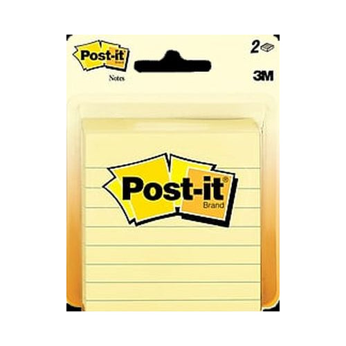 3M Post-it Notes 3" x 3", Canary Yellow, Lined, 2 Pads/Pack