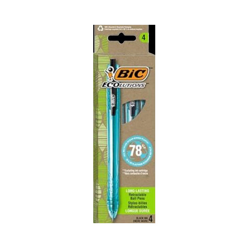 BIC ECOL RETRACTABLE BLACK 4PK