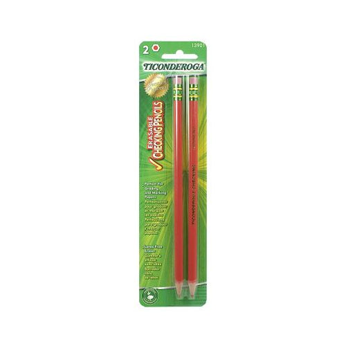 Dixon Ticonderoga Erasable Checking Wood-Cased Pencils, Pre-Sharpened, Red, 2-count