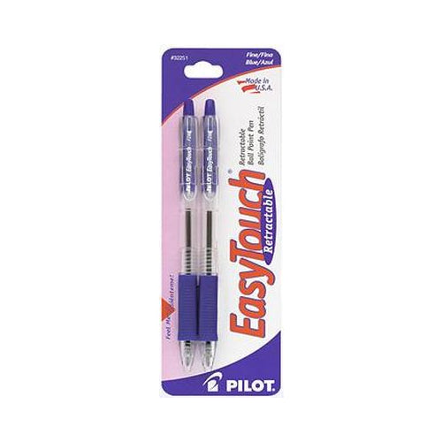 Pilot EasyTouch Retractable Ball Point Pens, Medium Point (1.0mm), Blue, 2 Count