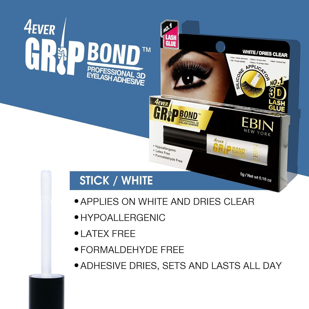 EBIN NEW YORK Grip Bond Latex-Free Lash Adhesive With Brush On Applicator - White-812429035743-LR-347815-5-LR eShop