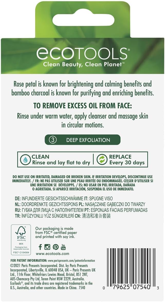 EcoTools Infused Facial Sponges - Rose Petal Bamboo Charcoal, 3 count-079625075403-LR-337687-4-LR eShop