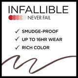 L'Oreal Paris Infallible Never Fail Pencil Eyeliner with Built in Sharpener, Brown, 0.008 oz.