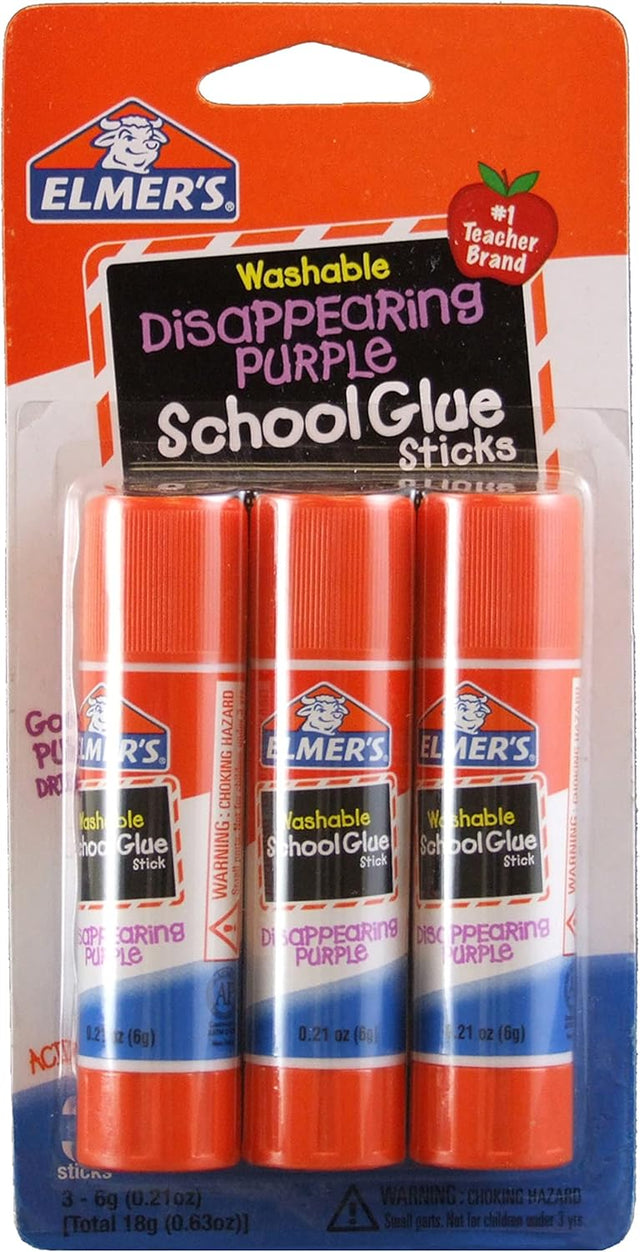 Elmer's Washable Dissappearing Purple School Glue Sticks - 3 Pack-026000005203-LR-202293-1-LR eShop