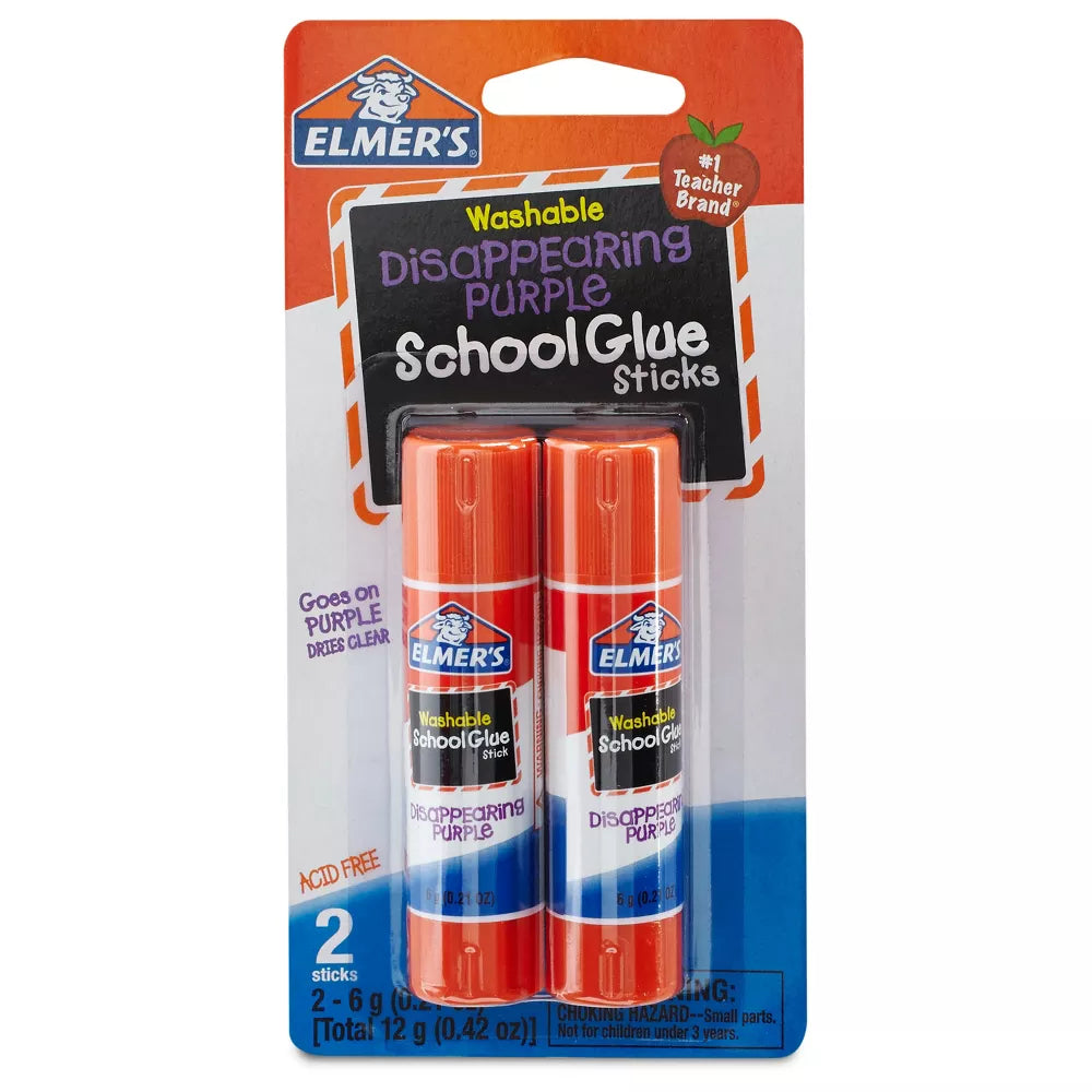 ELMER'S Washable School Glue Sticks - Disappearing Purple, 2 count-026000005227-LR-145225-1-LR eShop