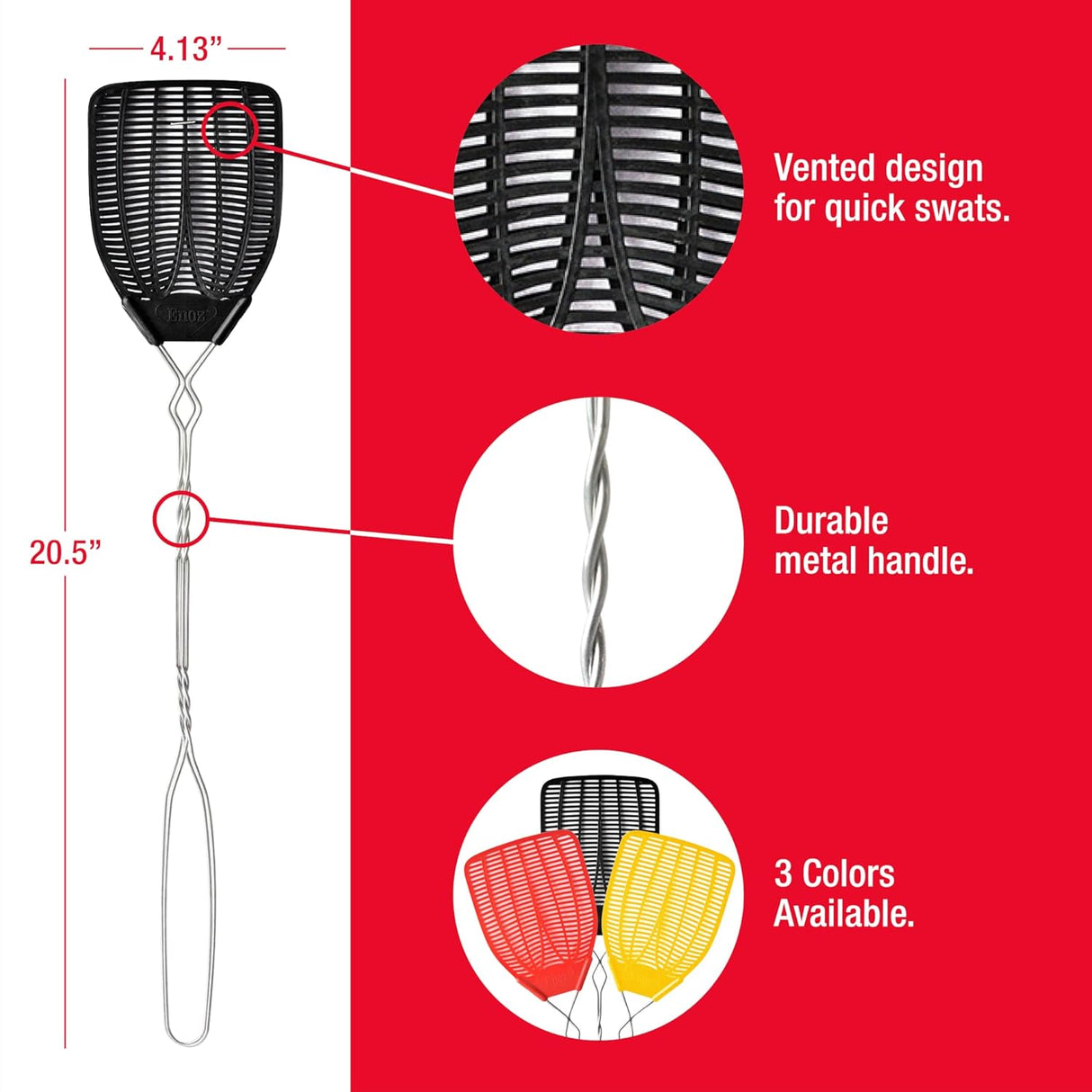 Enoz Heavy Duty Flyswatter with Vented Design - Assorted Colors, 2 count-070922100348-LR-254717-4-LR eShop