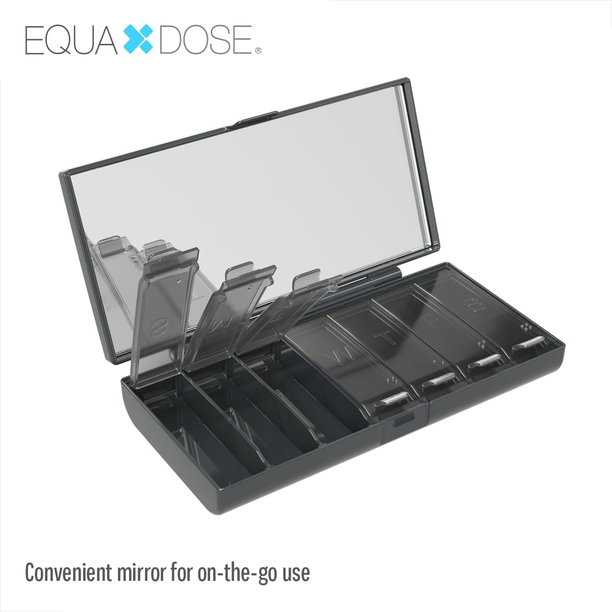 EQUADOSE Weekly Pill Case, 7-Day Medicine Organizer with Mirror - Black-850066680230-LR-359270-6-LR eShop