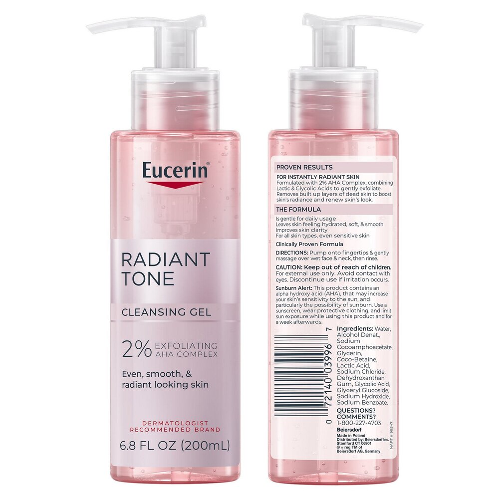 Eucerin Radiant Tone Cleansing Gel, Face Cleanser with AHA Complex, 6.8 Fl Oz-072140039967-LR-362739-2-LR eShop