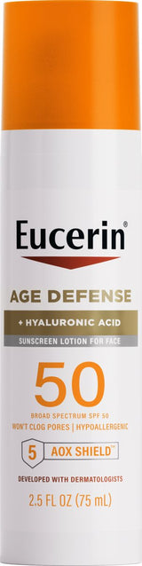 Eucerin Sun Age Defense Face Sunscreen Lotion, Hyaluronic Acid, Non-Comedogenic, SPF 50, 2.5 fl oz-072140032227-LR-363497-1-LR eShop