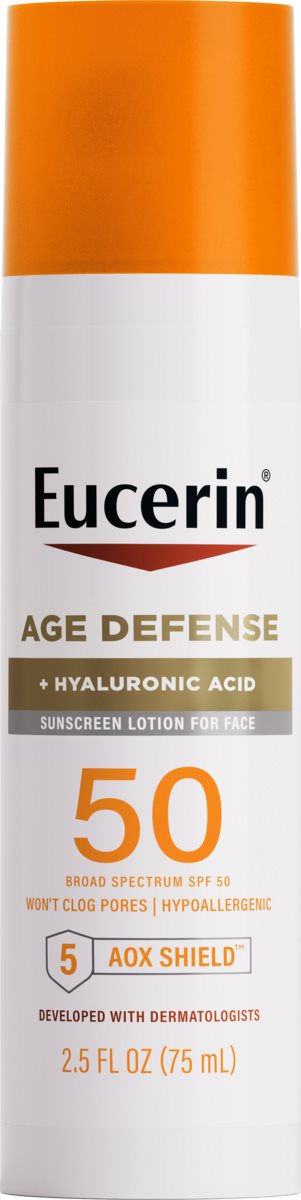Eucerin Sun Age Defense Face Sunscreen Lotion, Hyaluronic Acid, Non-Comedogenic, SPF 50, 2.5 fl oz-072140032227-LR-363497-1-LR eShop