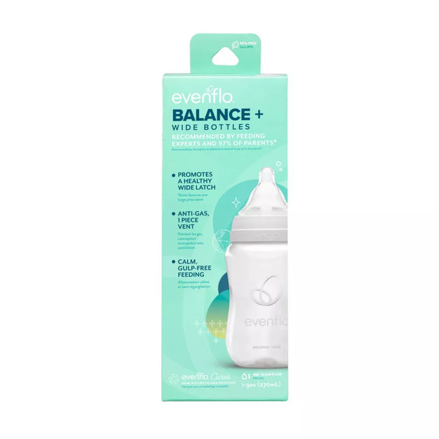 evenflo Balance Wide-Neck Anti-Colic Silicone Baby Bottle - Level 1, 9 oz-849409002280-LR-339120-1-LR eShop