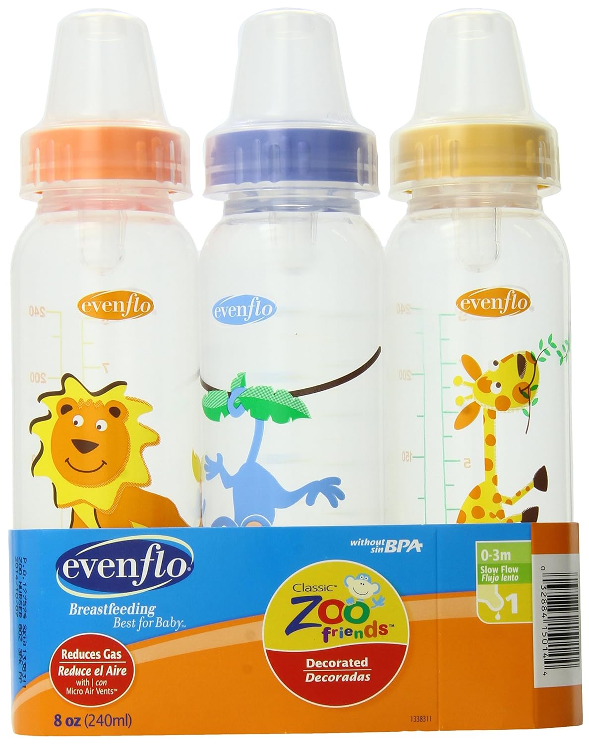 evenflo Classic Zoo Friends Standard Bottles - 8 oz, 3 count-032884150144-LR-241622-1-LR eShop