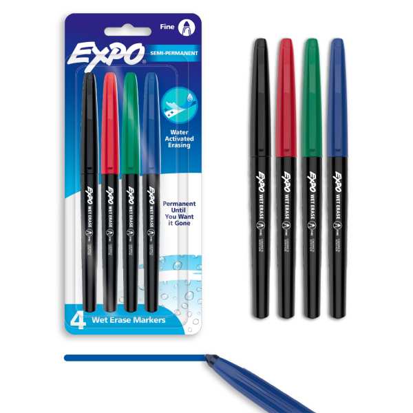 EXPO Wet Erase Markers, Semi-Permanent Markers, Assorted, Fine Tip, 4 Count-071641228702-LR-359416-1-LR eShop