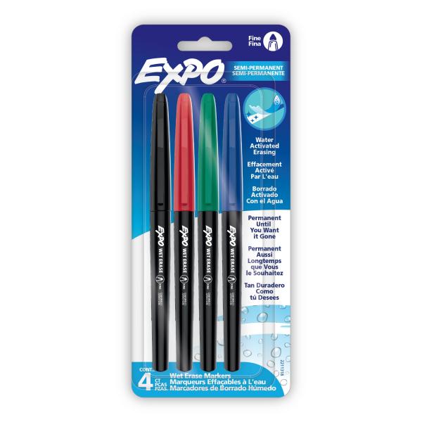 EXPO Wet Erase Markers, Semi-Permanent Markers, Assorted, Fine Tip, 4 Count-071641228702-LR-359416-2-LR eShop