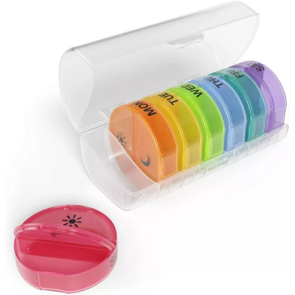 ezy dose Weekly 7 Day Pill Organizer XL Removable Rainbow Lids Medication Planner - Assorted Rainbow Colors-025715012346-LR-339065-2-LR eShop