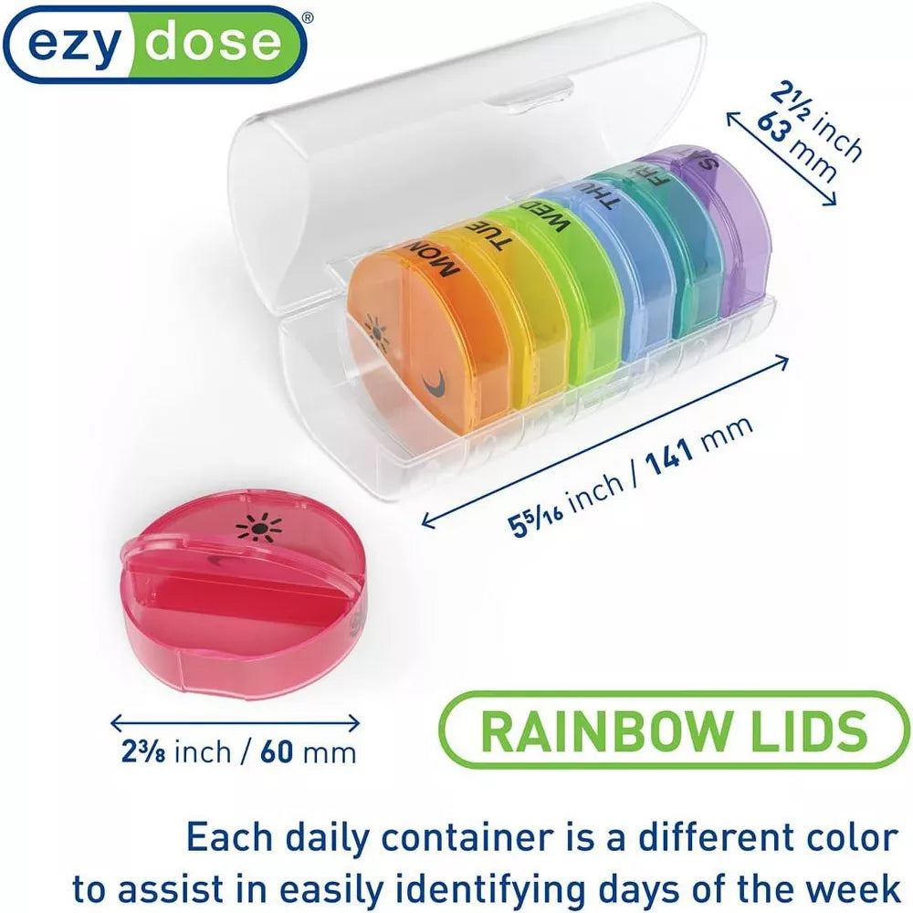 ezy dose Weekly 7 Day Pill Organizer XL Removable Rainbow Lids Medication Planner - Assorted Rainbow Colors-025715012346-LR-339065-3-LR eShop