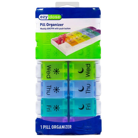 ezy dose Weekly AM and PM Pill Organizer with Push Button - Assorted Rainbow Colors-025715012339-LR-339064-1-LR eShop